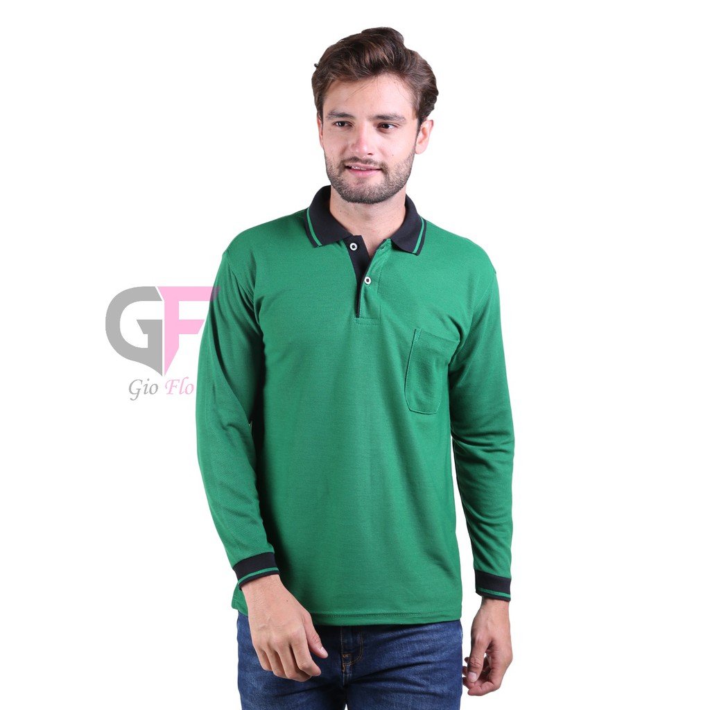 GIOFLO Pakaian Pria Baju Polo Shirt Modis Hijau Fuji Kerah Hitam / PLS 54