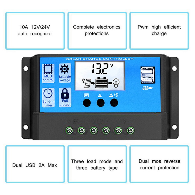 Ready Solar Charge Controller LCD LED Solar Cell PWM 12/24V 10/20/30/50A USB Panel Surya Charger