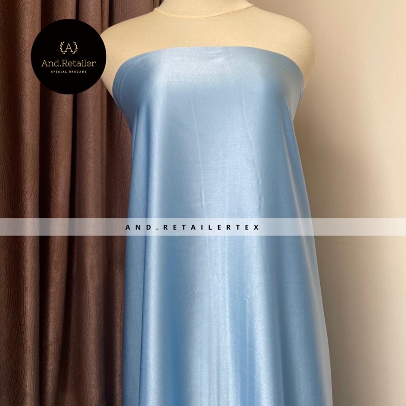 Bahan Kain Satin Maxmara Original Pure Silk Warna Baby Blue Biru Langit Biru Muda