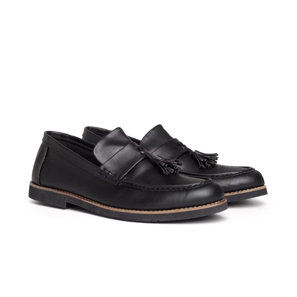 Sepatu Loafers Pria Casual Slip On Panny Loafers Loafer Pria Cowok Kulit Formal Kasual Original - Hagen Black