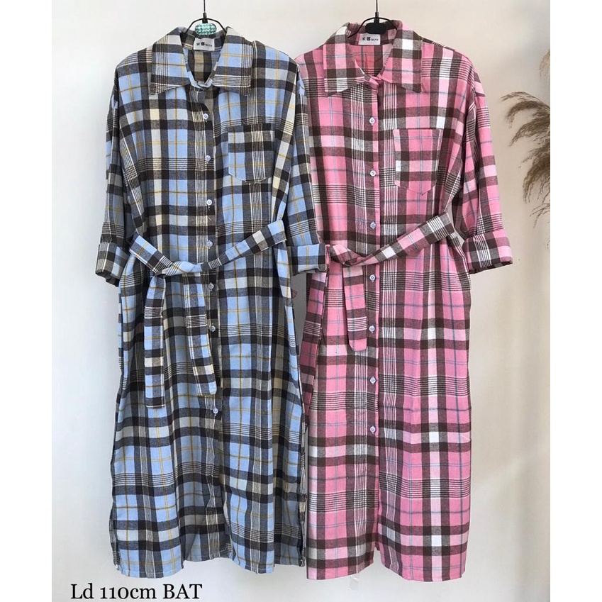 LONG TUNIK WANITA KOTAK KOTAK IMPORT BAT