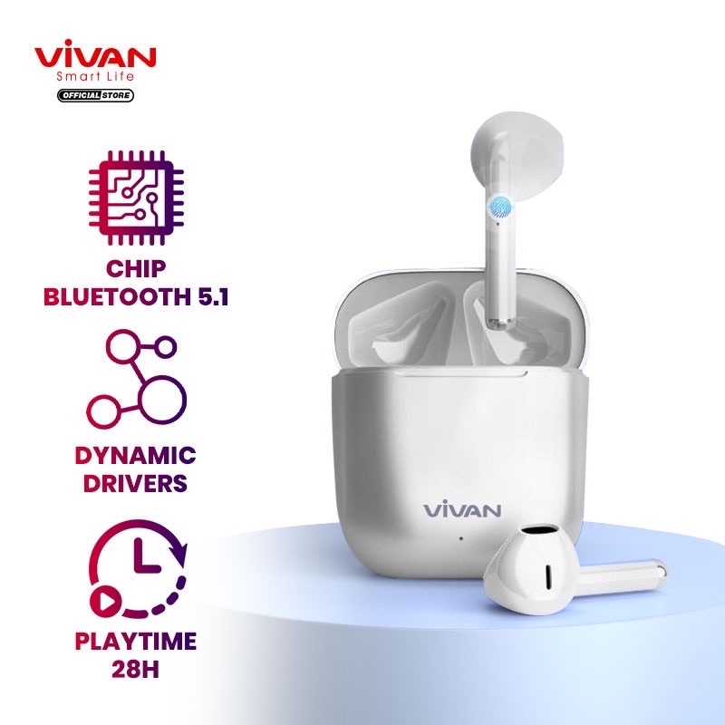 VIVAN TWS Liberty T220 Headset Bluetooth 5.1 Earphone Wireless Garansi Original Resmi 1 Tahun-White