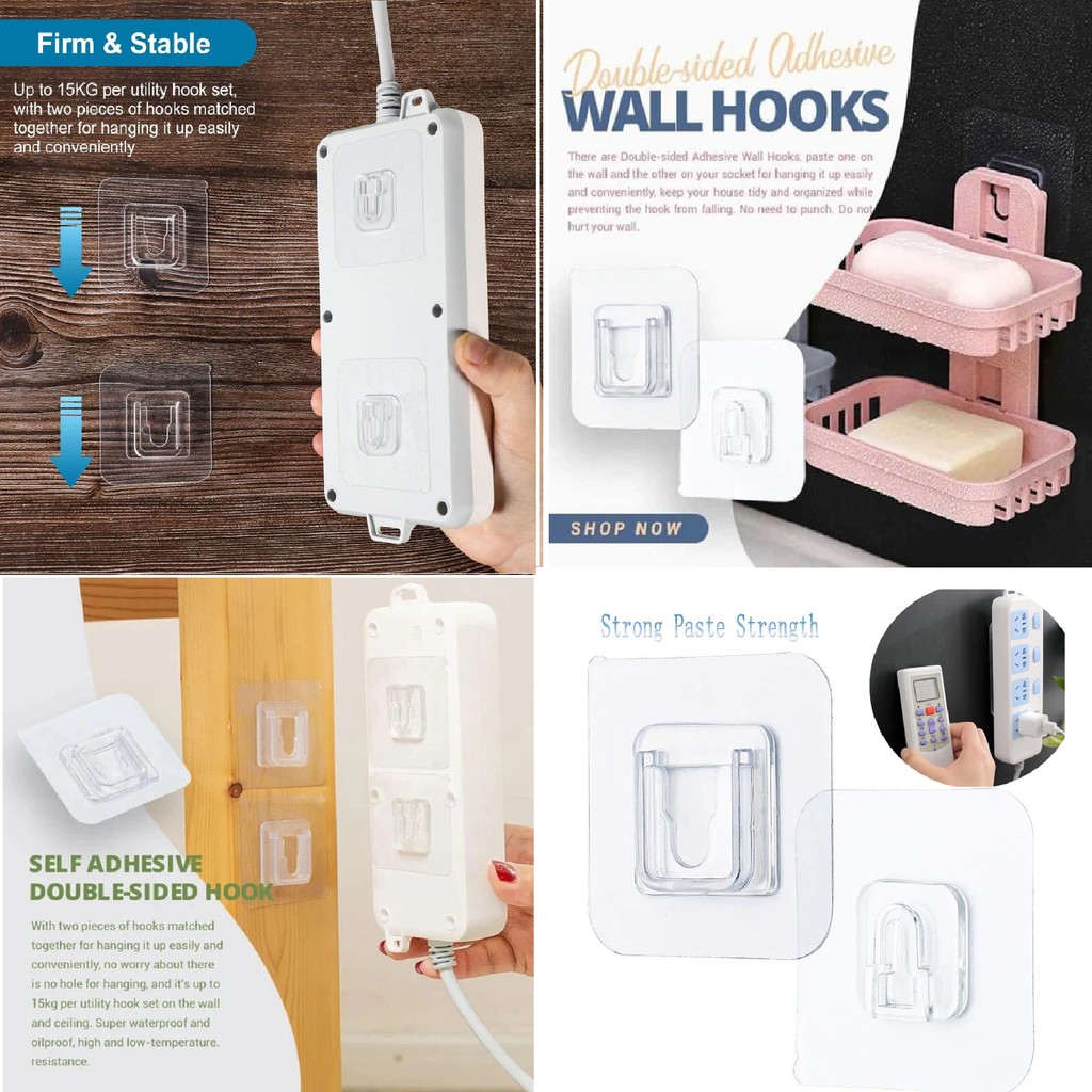 10set Tempelan Holder Join Tape Gantungan Barang Hook Wall Hanger Kuat