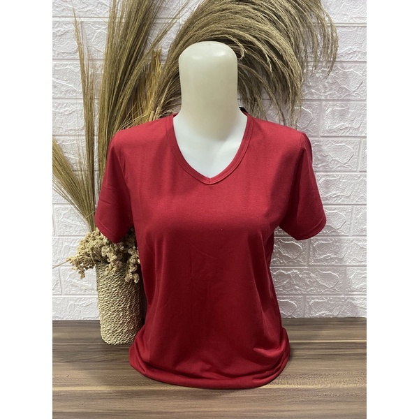 Kaos Wanita V neck Polos pendek L XL XXL Kaos Polos Pendek Wanita-Pendek-Maroon