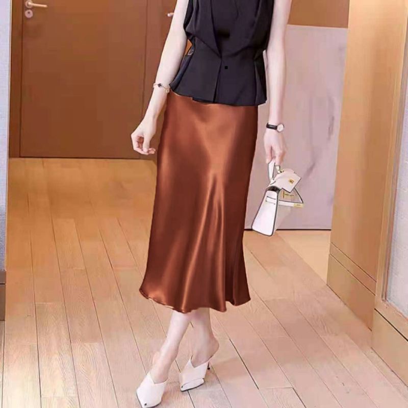 MDLV ~ 7884 Genevieve Midi Skirt Premium Women Satin Skirt Rok Midi Satin Rok Premium Rok Satin Best seller Fashion Import