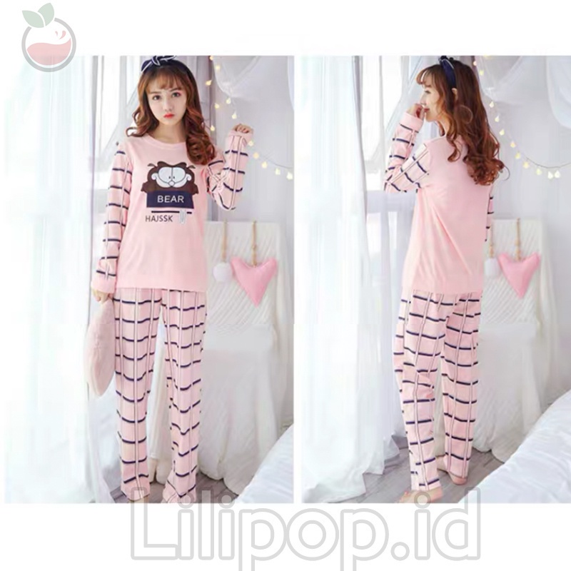 Lilipop.id  Baju Tidur Wanita Garfield Celana Panjang PP Allsize Lengan Panjang Baby Doll Bahan Kaos Dewasa