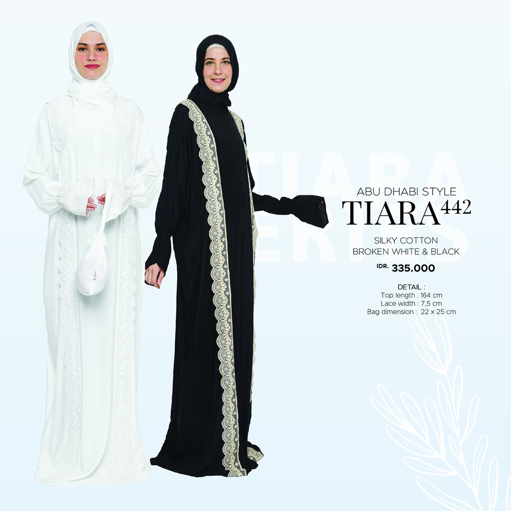Mukena Abaya Ponco Tatuis Tiara 442 Katun Silk Polos Renda Putih Broken White Hitam Black Terusan
