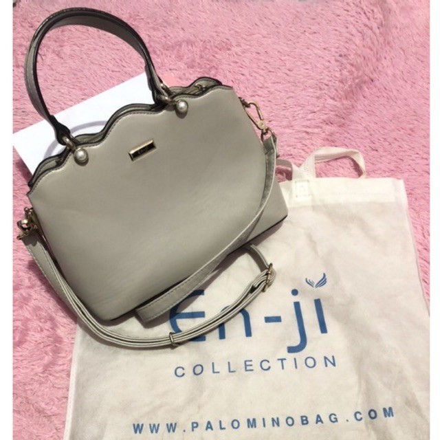 Preloved Second Tas Enji En-ji By Palomino Hand bag Handle Sling Brown Coklat Khaki Original 100%