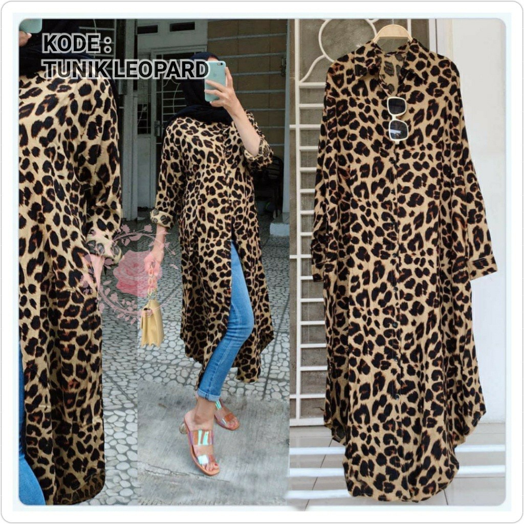 GH -TUNIK LEOPARD SEMUA UKURAN / TUNIK MUSLIM TERBARU / TUNIK MOTIF TUTUL / ATASAN TUNIK MUSLIM OOTD