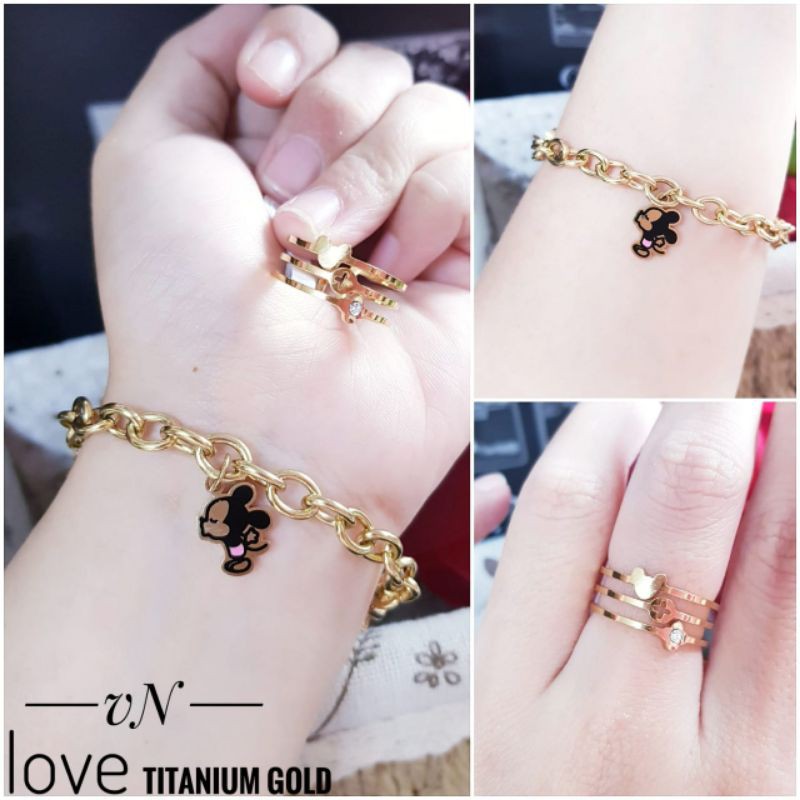 Titanium Set Perhiasan Gelang dan Cincin 4004R