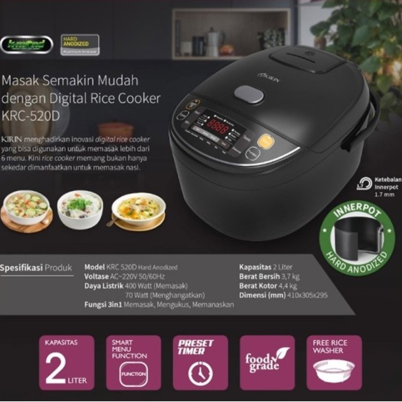 Kirin Rice Cooker Digital 2 Liter KRC-520D Magicom 6in1 KRC 520D