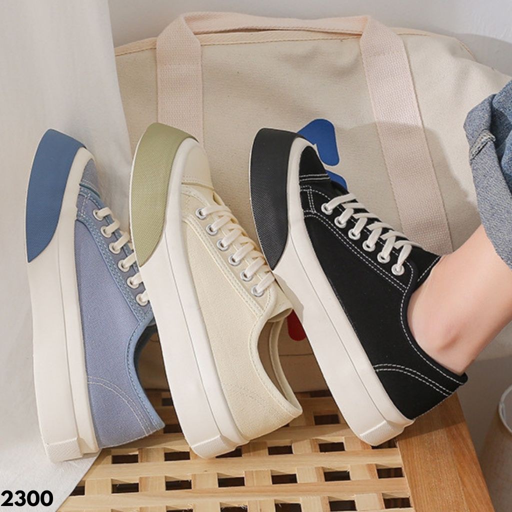 SEPATU SNEAKERS KANVAS WANITA IMPORT MODEL TERBARU SOLE KARET NYAMAN UNIK WARNA JRENG 2300