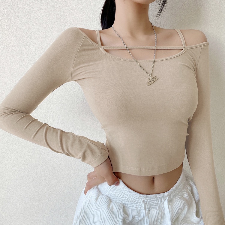 【LIVIAHOME】Original Design Twist Front Boat Neck Off-Shoulder Crop Tee 7293 (S-L)