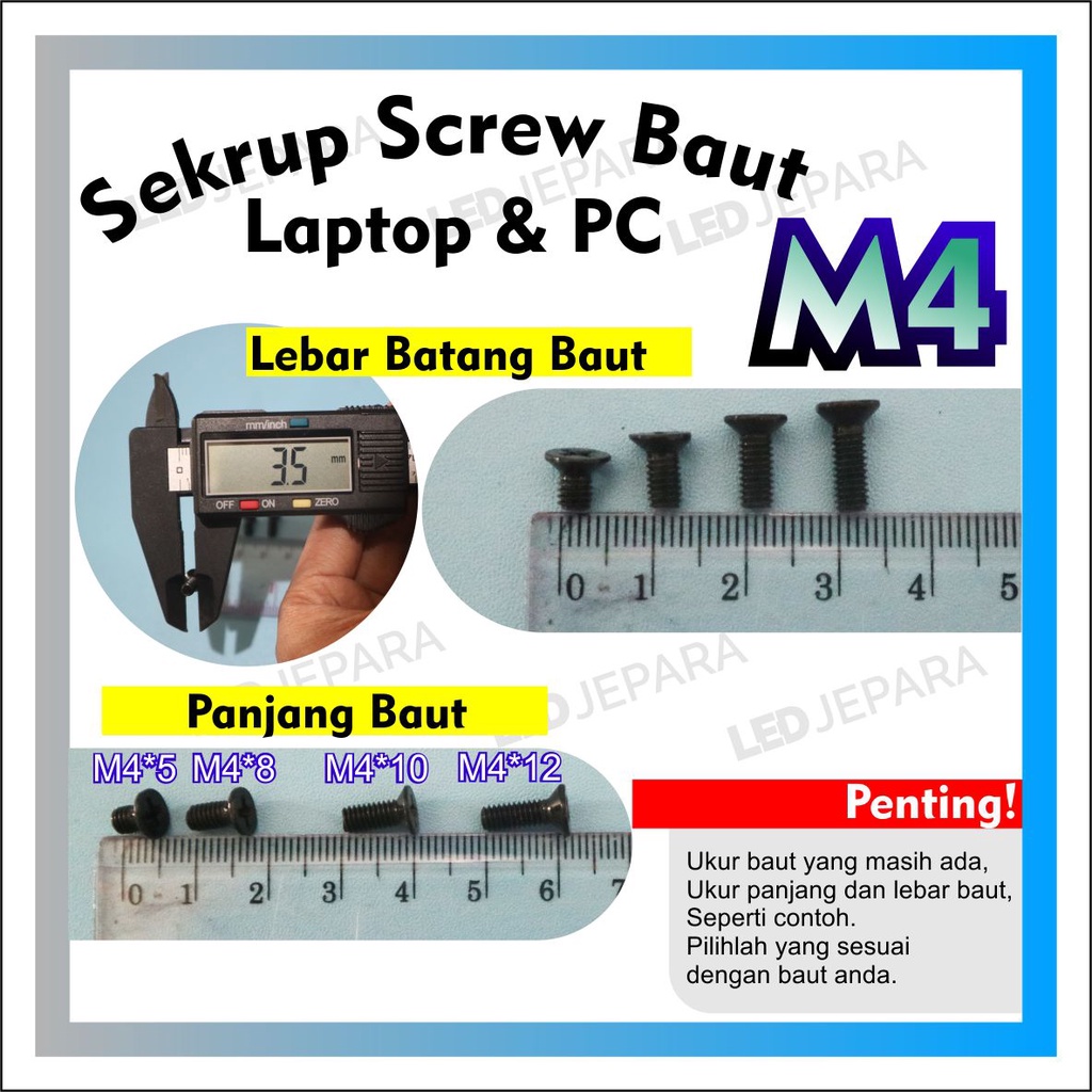 Screw Laptop Asus Baut Casing Laptop Lenovo Sekrup Hardisk  Baud Komputer ukuran M2 M2.5 M3 M4 M5 Warna Hitam Chrome