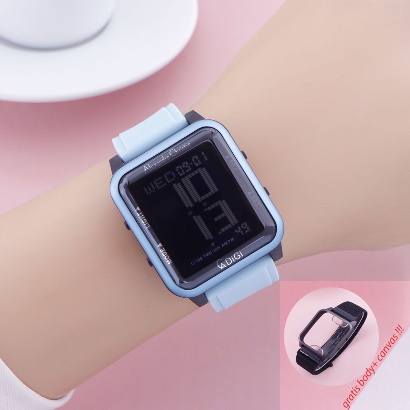 jam tangan original digital karet kotak Alexandre christie