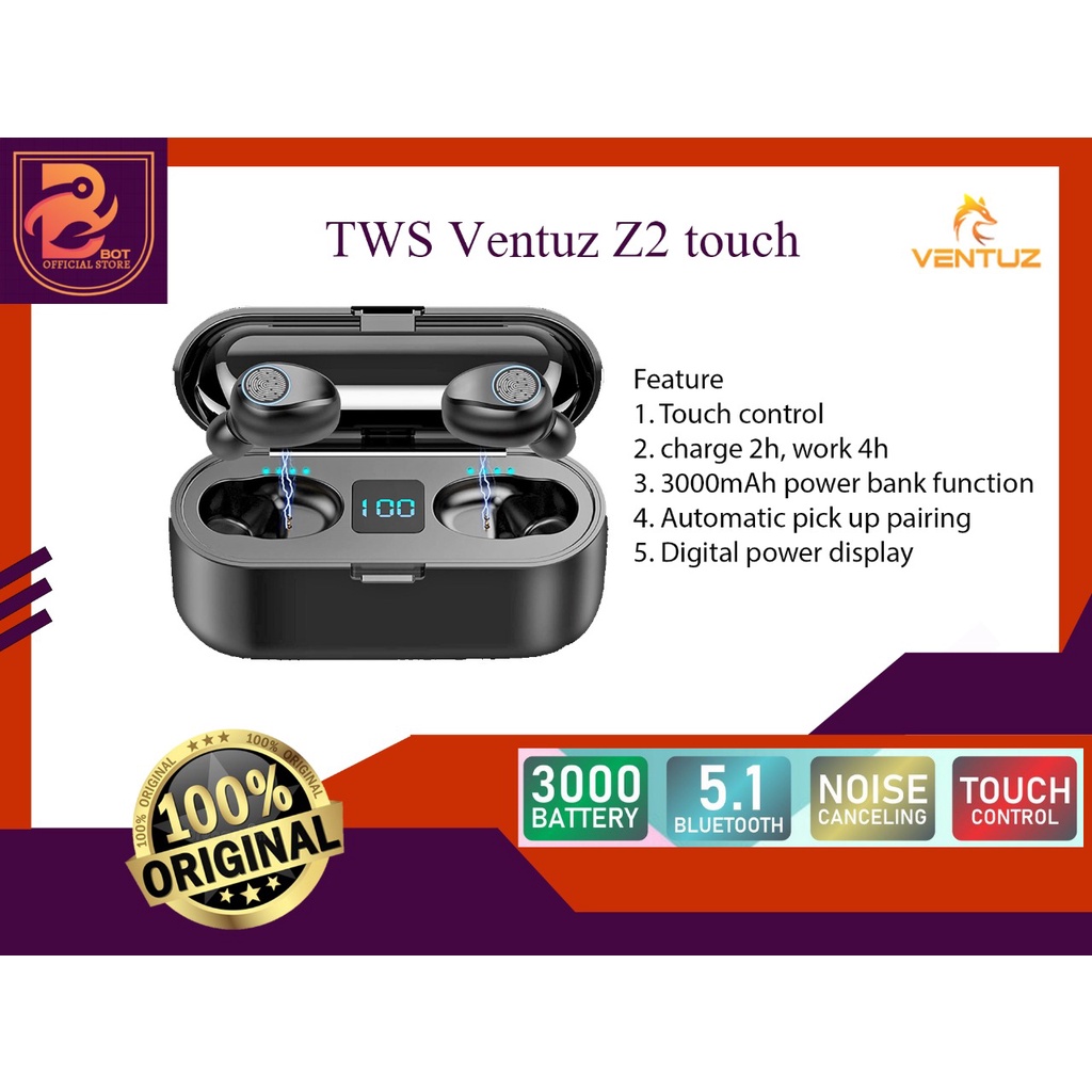 EARBUD TWS VENTUZ Z2 TOUCH  | VENTUZ EARBUD | WIRELESS EARBUD | BLUETOOTH EARBUD | BLUETOOTH HEADSET