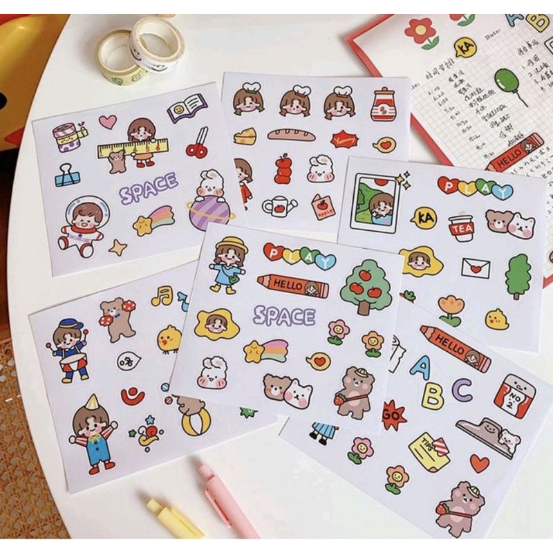 

[ SCRIBBLE_ID ] 1pcs space Girl sticker PET cute cartoon sticker hias jurnal DIY SCRAPBOOK DECO S0040.