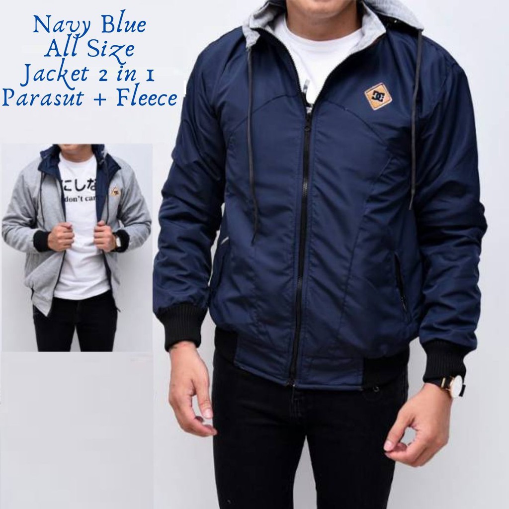 Jaket Parasut Bolak Balik / Jaket Anti Air / Jaket Pria Bolak Balik Navy - Fredy