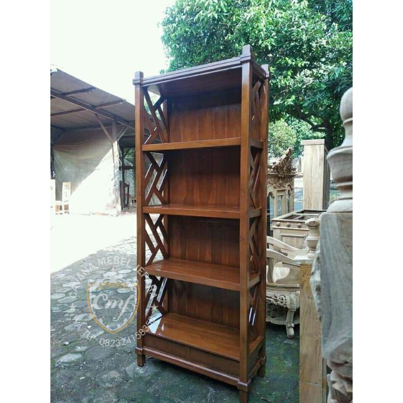 lemari rak buku kayu jati mebel ukir jepara