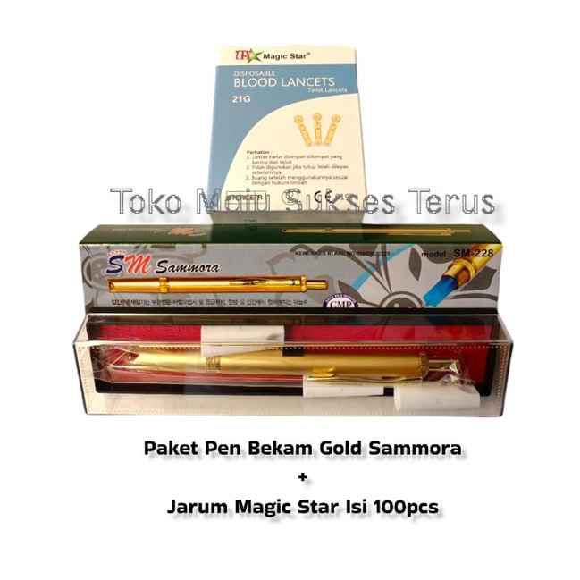 PAKET PEN BEKAM STAINLESS GOLD SAMMORA DAN JARUM MAGIC STAR ISI 100PCS