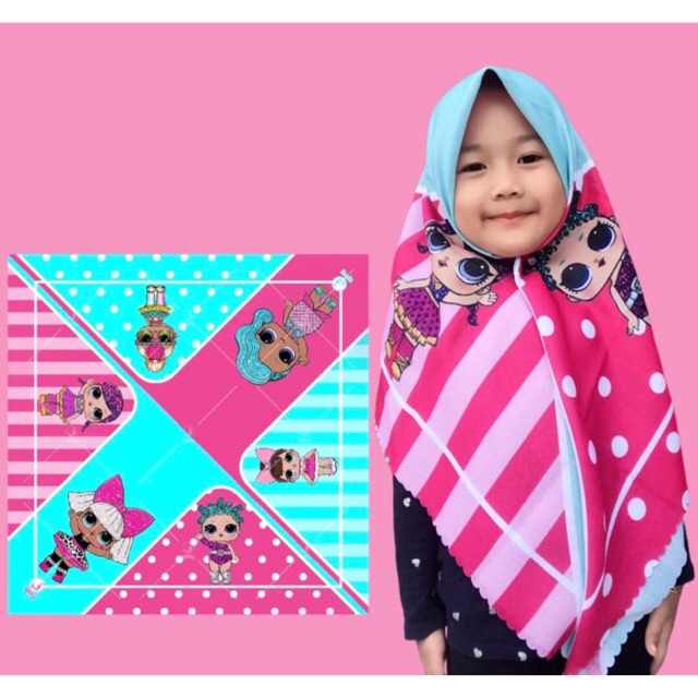 VOAL PRINTING ANAK MOTIF LOL PINK / HIJAB ANAK LOL / JILBAB ANAK KARAKTER / KERUDUNG ANAK LUCU