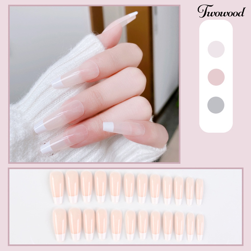 Twowood 1 Set Kuku Palsu Full Cover Bisa Dilepas Dengan Lem Untuk Manicure / Nail Art