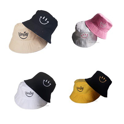 Topi bucket atau buckethat motif bordir smile