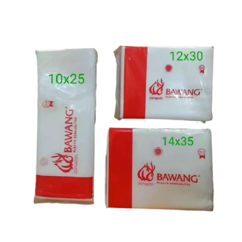 KANTONG PLASTIK PE Merk Bawang Uk 10x25, 12x30, 14x35, 4x23