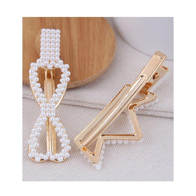 LRC Jepit Rambut Fashion Gold Imitation Pearl Small Flower Hairpin (double Heart) A58191