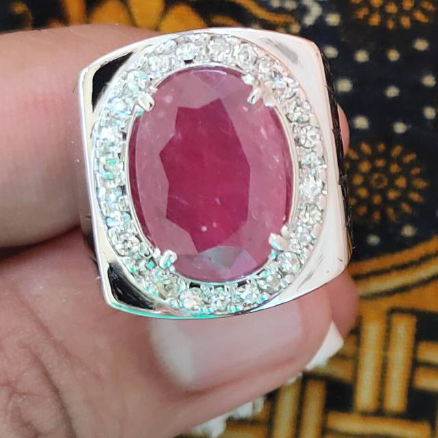 Cincin pria natural ruby ring emas dan berlian