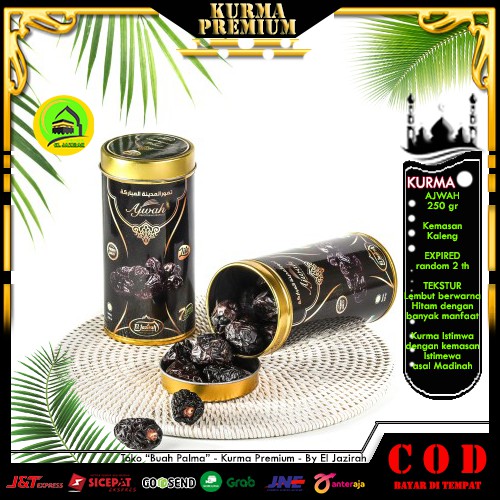 

Kurma Ajwa kemasan kaleng Kurma Hitam Premium Palm Fruit Ajwah Korma Black Azwa Palmfruit
