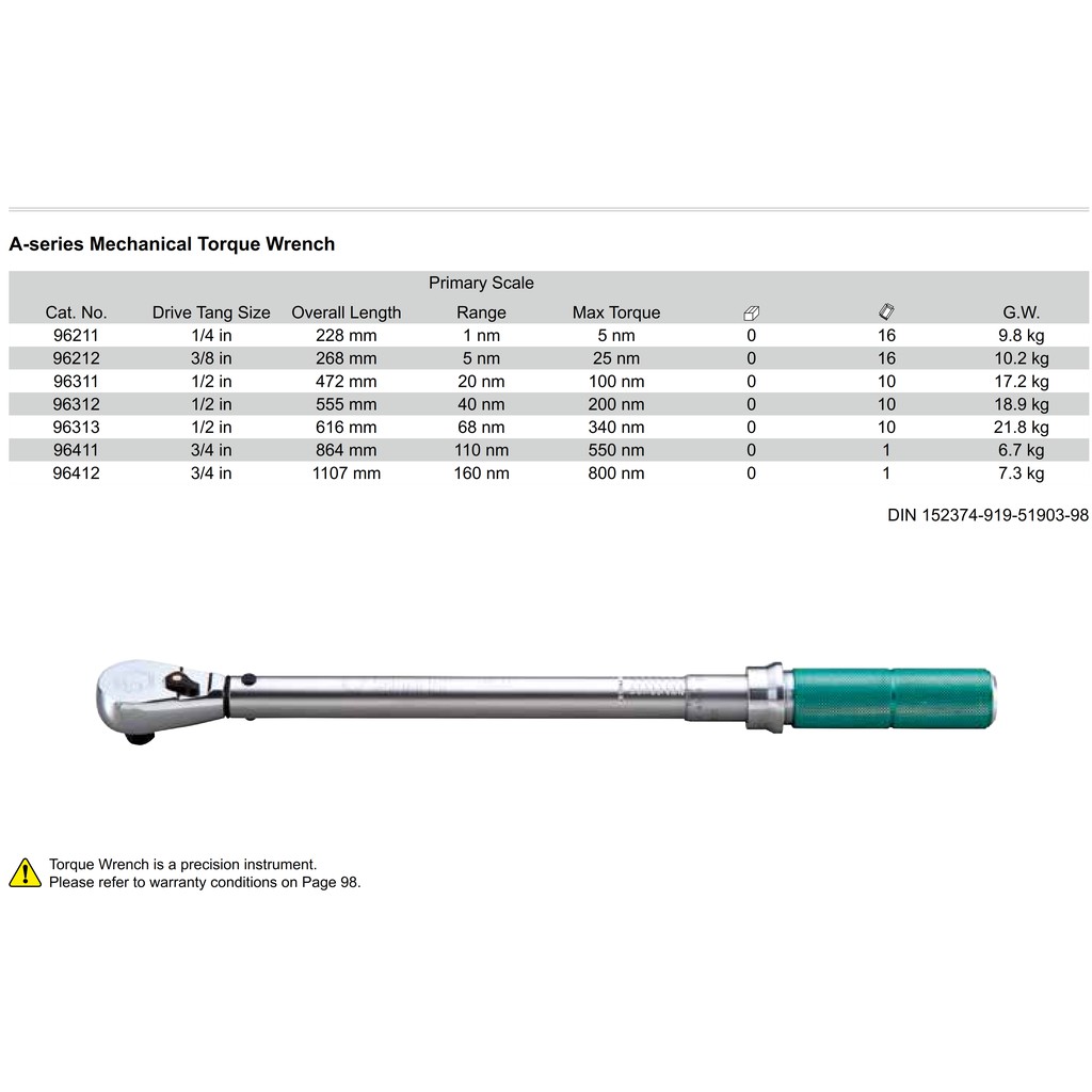 3/8 &quot; Kunci Mekanikal Torque 5-25Nm 96212 Sata Tools