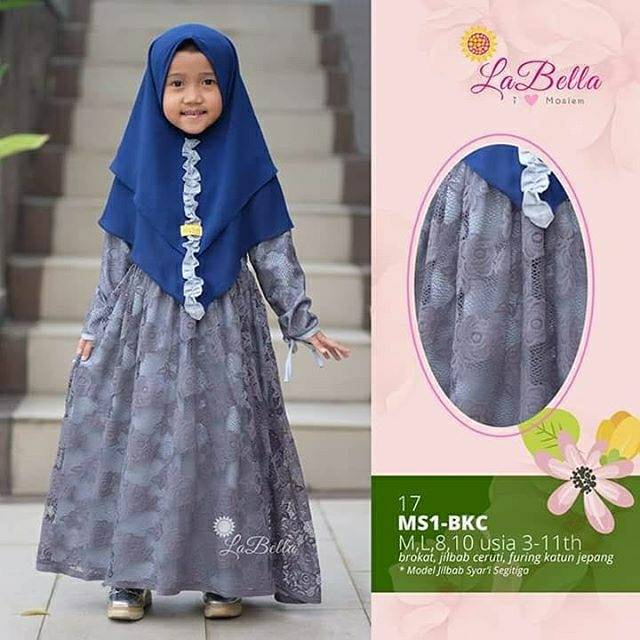 Gamis anak Labella / brokat / abu