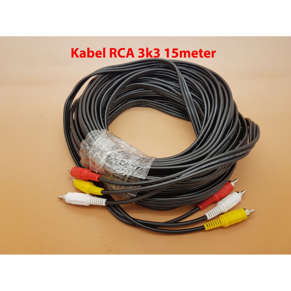 Kabel RCA 3 K 3 Male Panjang 15 meter Merk SUOER 3 jalur ( Cable RCA )