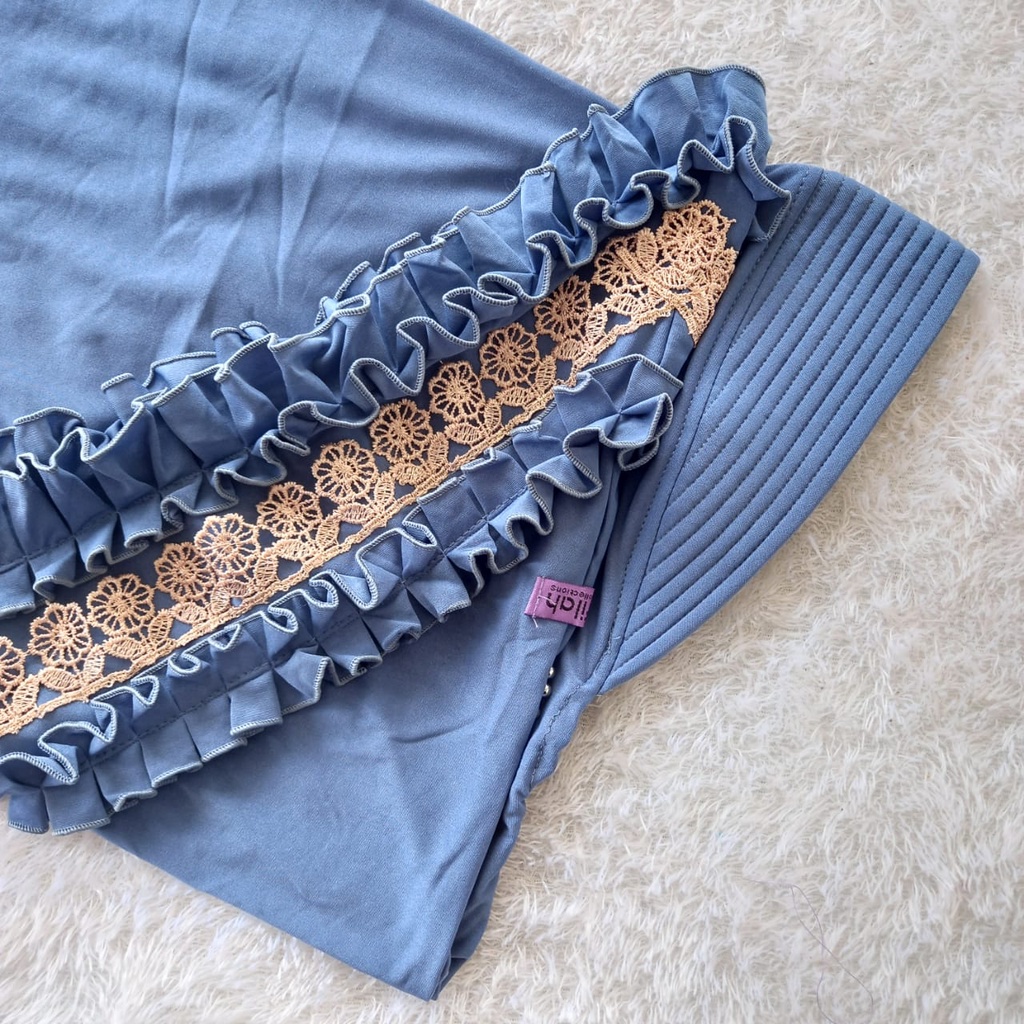 Jilbab Instan Rempel Gotik Prada Premium/Hijab Harian Rempel Depan Jersey Super Premium Daura-Blue jeans