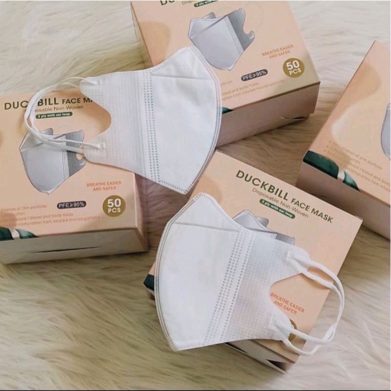 Masker Duckbill 3 Ply Face Mask Premium Mask Putih Garis seperti Sensi