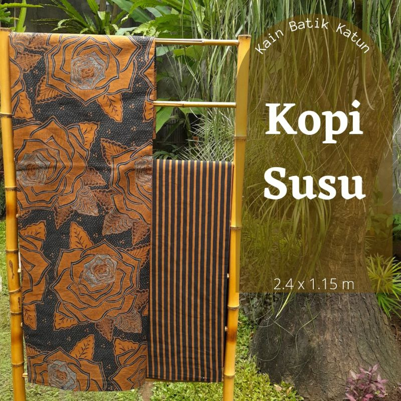 kain katun batik motif bunga mawar coklat