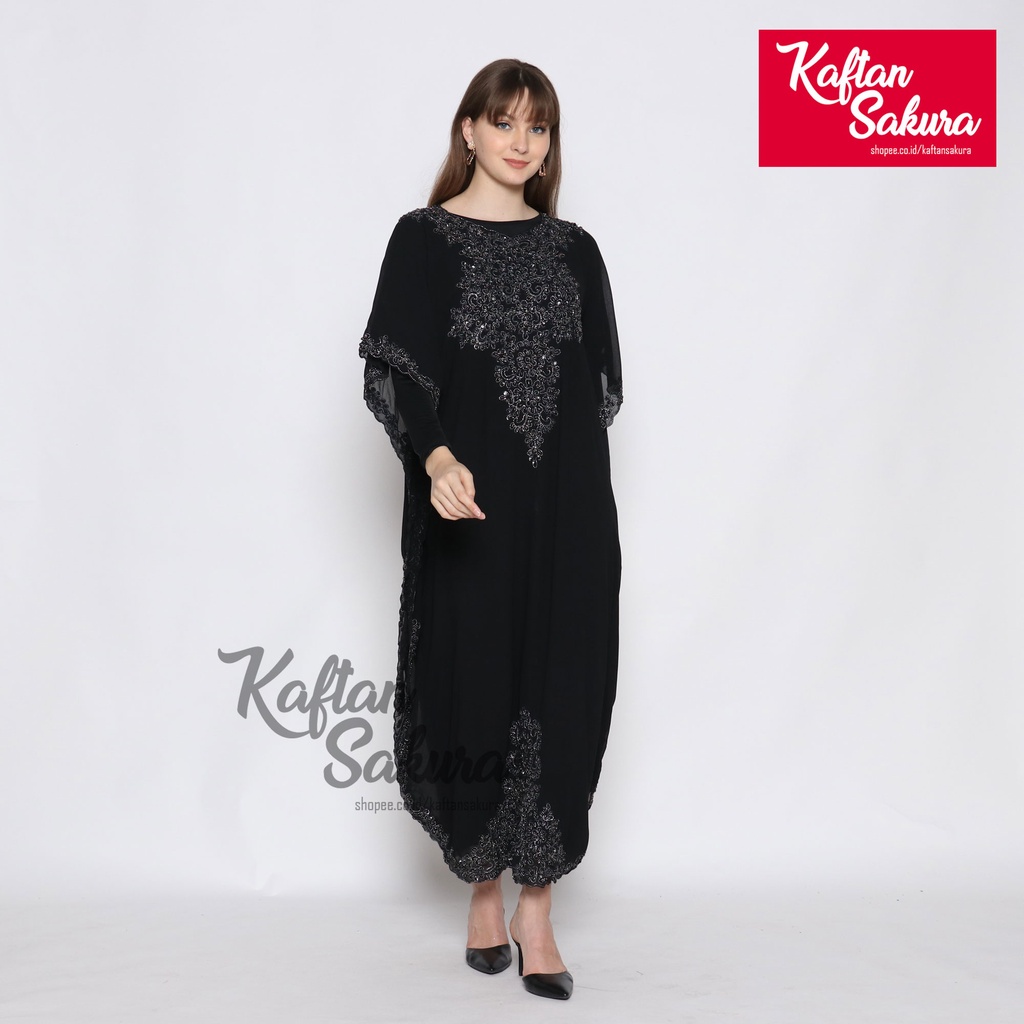 Kaftan Wanita Full Payet Kaftan Gemini Asmiranda Tornita Original untuk pesta lebaran warna abu abu hitam putih navy bahan sifon Mewah Modern terbaru all size bisa COD