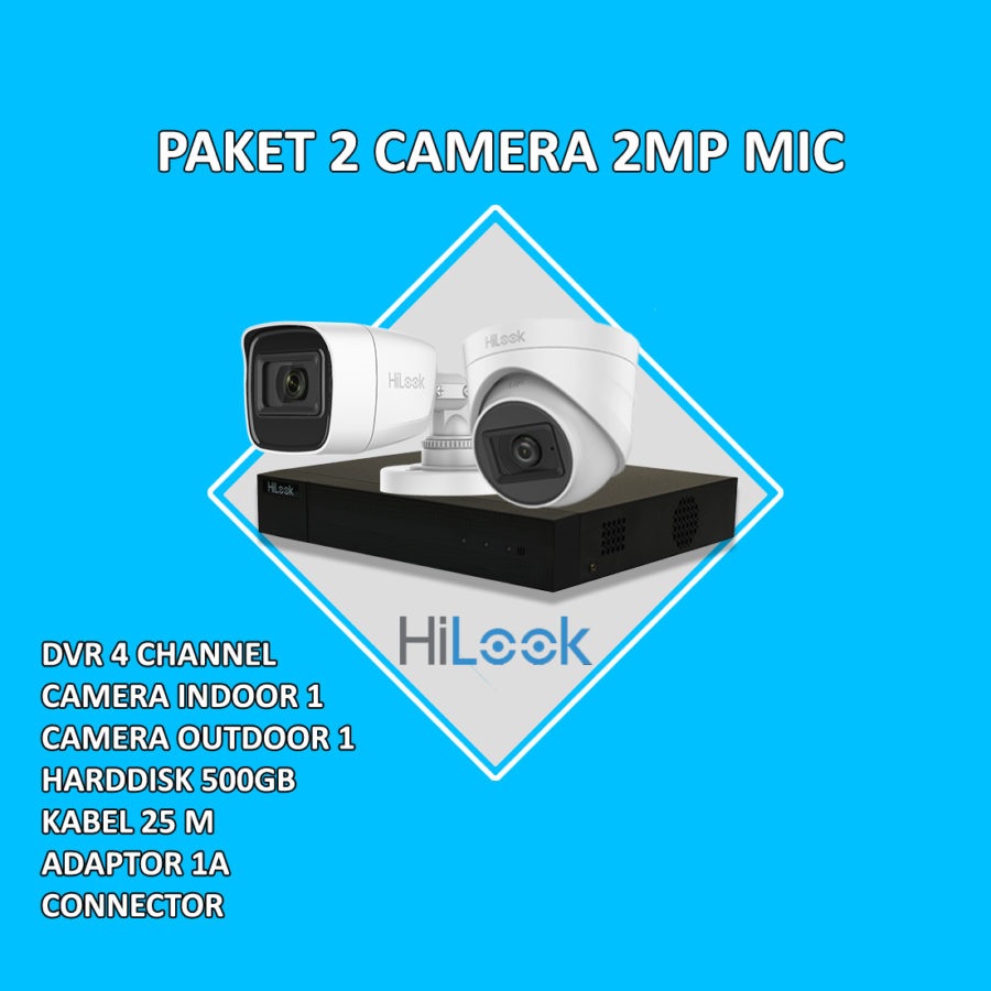 PAKET CCTV HILOOK 2MP AUDIO 2 KAMERA HDD 500GB SIAP PASANG