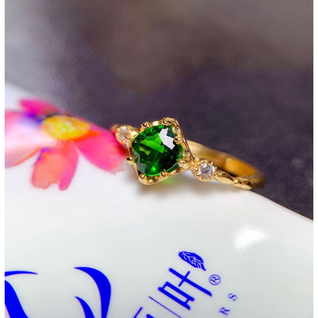 Cincin Berlian Stainless Steel Emas Zamrud Fashion Wanita Pertunangan Pernikahan Rings