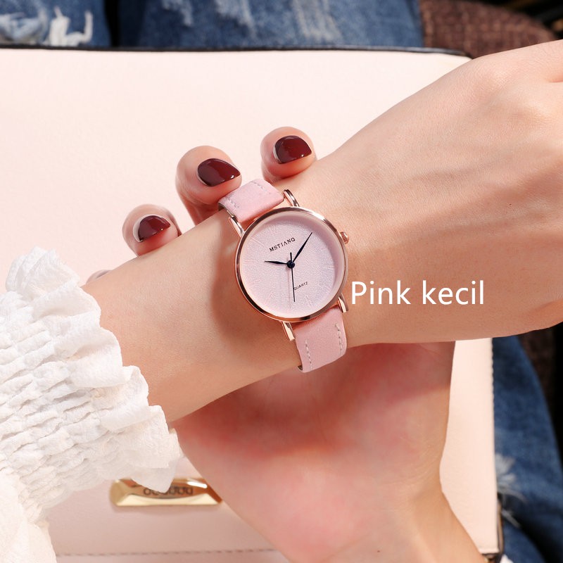 ✨HOT SALE✨ WATCHYOU Jam Tangan A0010 Wanita Casual Gaya Retro Korea untuk Pasangan-Pink kecil