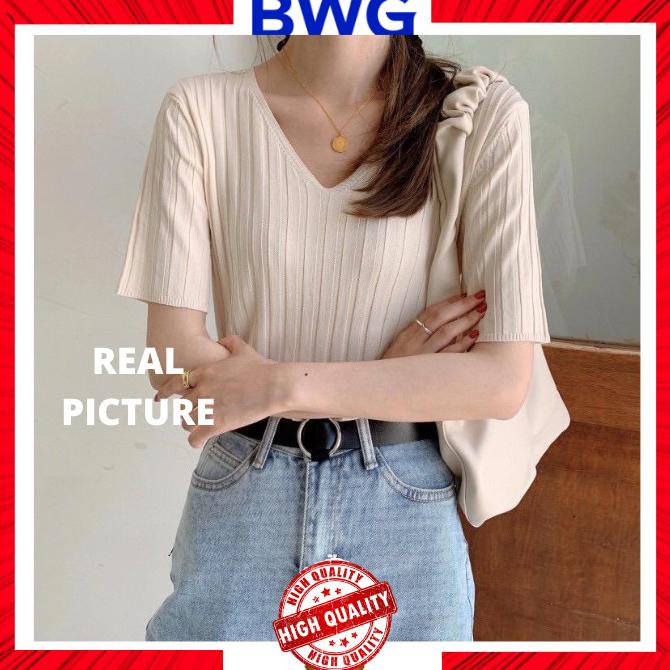 Korean Oversized Knit Top V-Neck Top Baju Korea Atasan Wanita Rajut