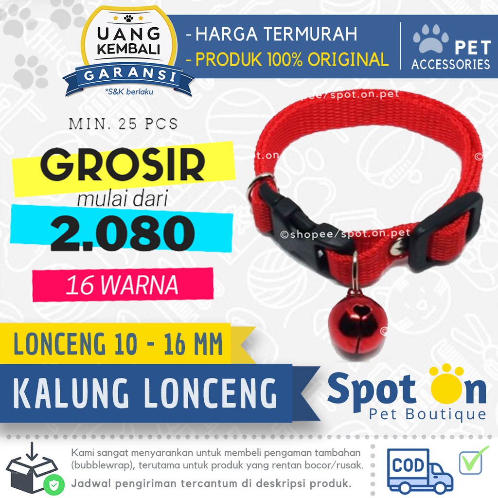 Kalung Lonceng 16mm 14mm 10mm | Kalung Polos Anjing Kucing Kelinci Lonceng Besar Murah