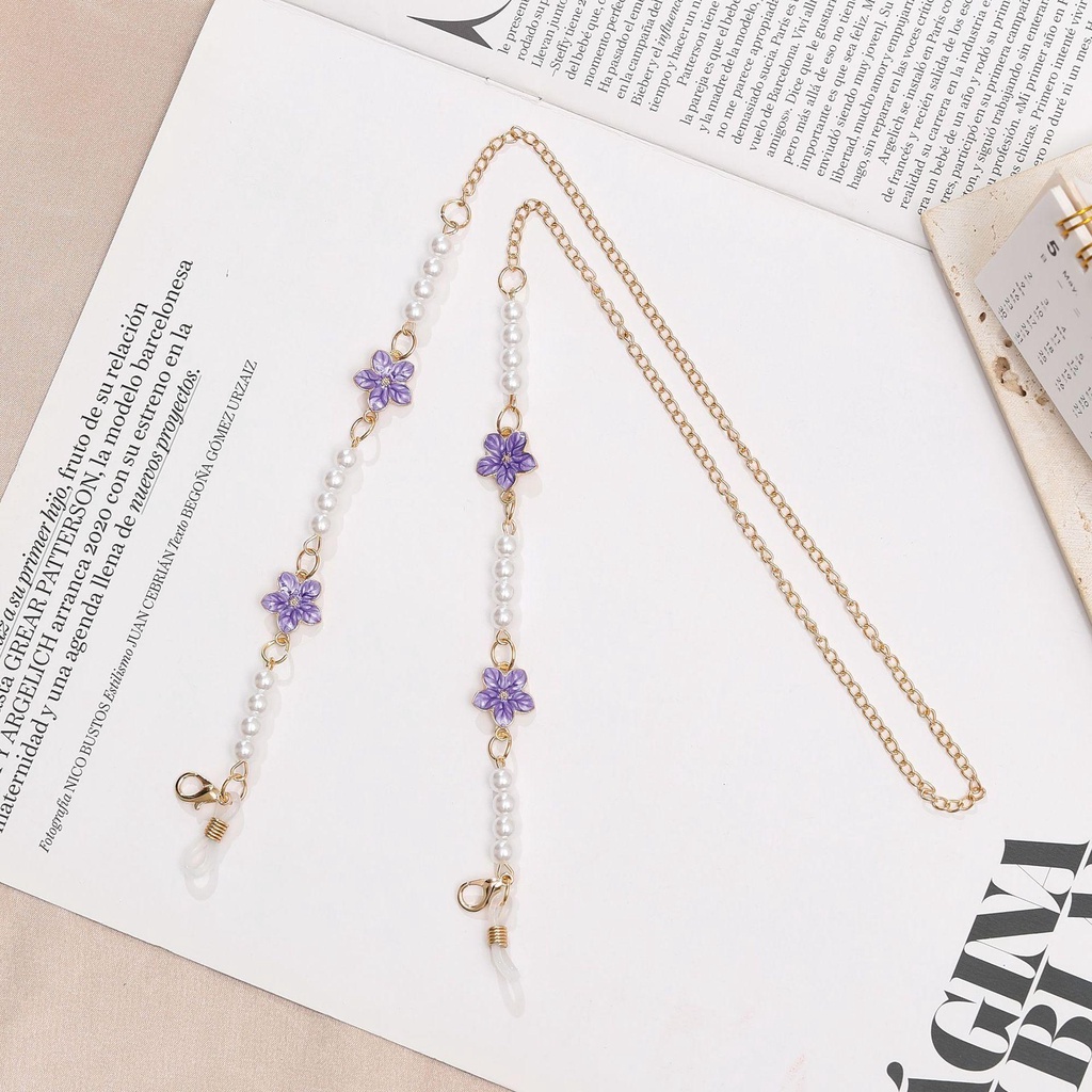 Lily Rantai Kacamata Manik-Manik Sakura Mutiara Kalung Tali Leher Sunglasses Chain