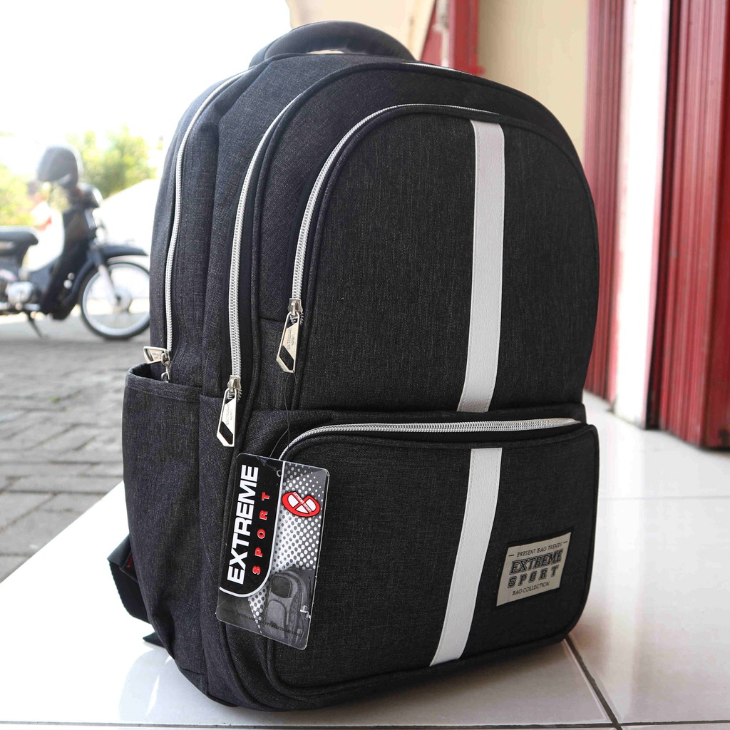 Tas Gendong Sekolah Kuliah Keren Ransel Extreme Hitam Garis Putih Kece