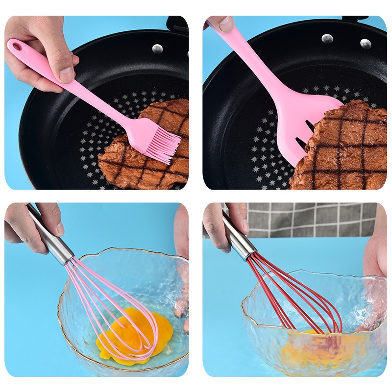 5 Pcs/1 Set Silicone kitchenware set baking Spatula pencampur-Girlish Pink TOTALL