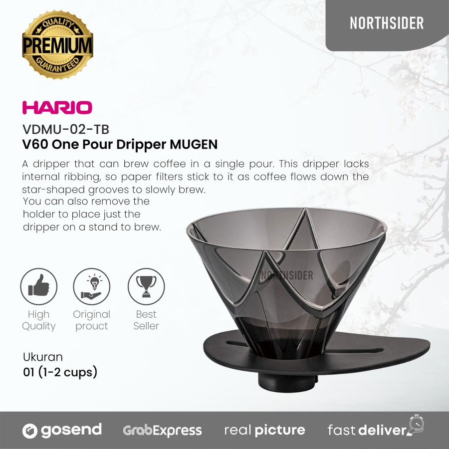 Hario V60 One Pour Plastic Dripper MUGEN VDMU-02-TB black Transparent