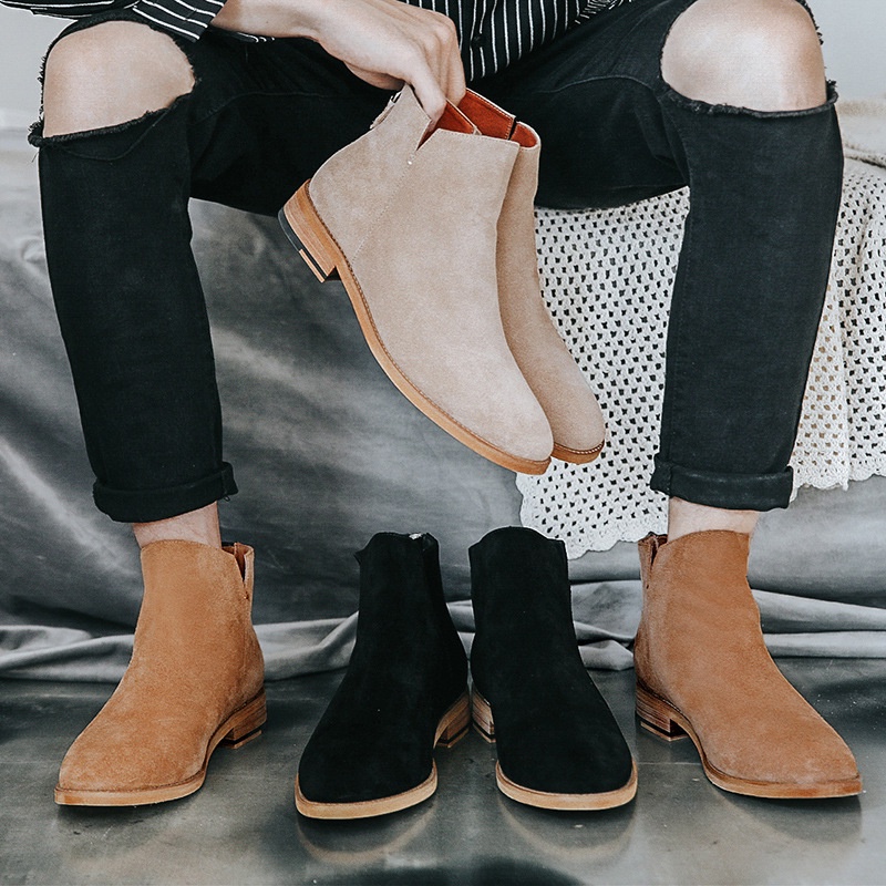 Kulit membeku Kulit Pria Sepatu Inggris tunjuk tinggi Top sepatu Chelsea Mode [UNK]pendek[UNK] Sepat