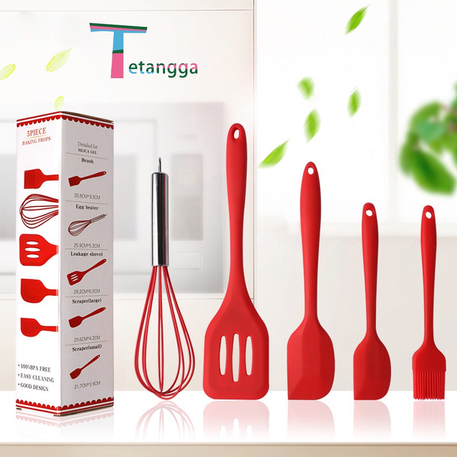 Set Spatula Peralatan Masak Sutil Silikon Non Stick Cooking Tools Isi 5 Pcs Kitchenware Spatula Set