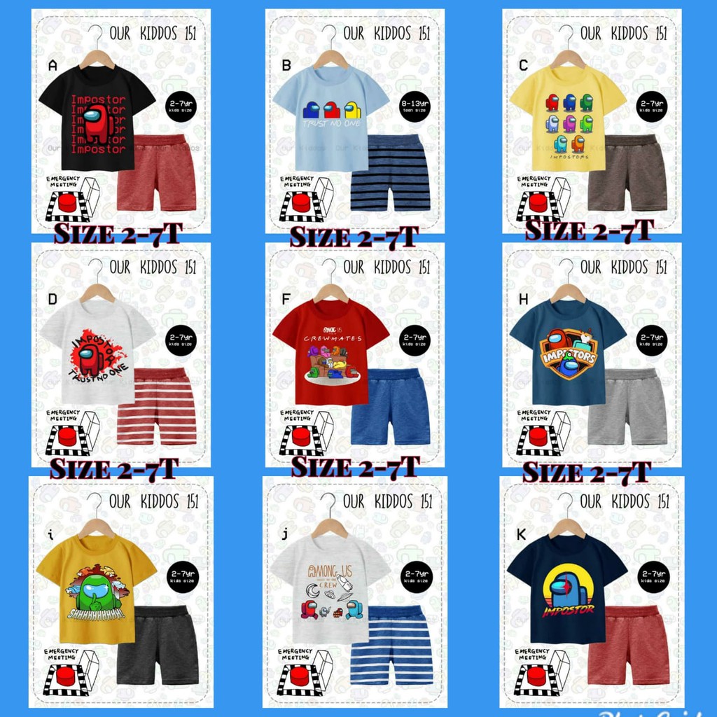 Setelan Pendek Anak Laki Import OK 151 Among Us Game Kids